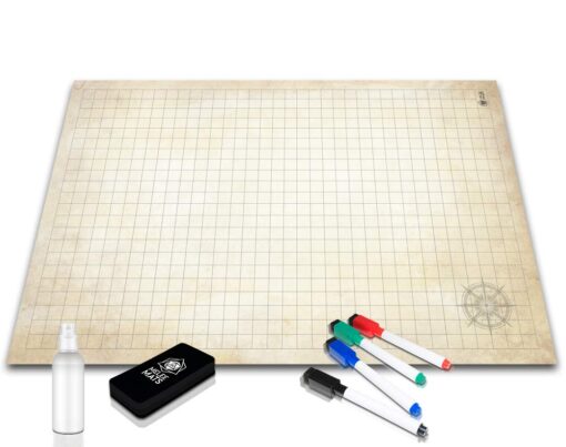 Battle Gaming Mat for DND - [24" x 36"] - Melee Mats Dungeons and Dragons Starter Set - Dry Erase Reusable Role Playing Square Grid Map - Accessories Included, Markers, Eraser, and Travel Tube Premium Polyethylene Material