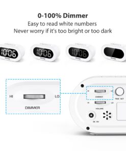 REACHER Small LED Digital Alarm Clock with Snooze, Simple to Operate, Full Range Brightness Dimmer, Adjustable Alarm Volume, Outlet Powered Compact Clock for Bedrooms, Bedside, Desk, Shelf(White) White Digit 24 610rV7GZhuL