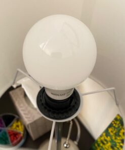 LimeLights LT2024-WHT Brushed Steel Stick Table Desk Lamp with Charging Outlet and Drum Fabric Shade, White 1 53 610wOnFlXjL