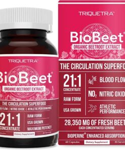 BioBeet® Max Strength Beet Root Capsules - 21:1 Concentrate, Each Serving Derived from 28,350 mg Organic Beetroot - Absorption Enhancement with BioPerine® Black Pepper Extract (60 Capsules) 28 611 OZFuFqL