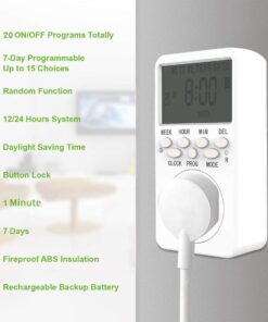 Outlet Timer, Digital Countdown Plug-in Timer Outlet, 7 Day Weekly Programmable 110V AC Power Outlet Timer, Energy-Saving Indoor Timer Plug 1 Pack 20 6110PA3rPL