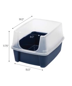 IRIS USA Open-Top Cat Litter Box with Shield and Scoop, Navy 27 6111W z698L