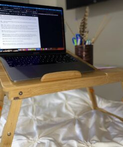 Laptop Desk Nnewvante Table Adjustable Bamboo Foldable Breakfast Serving Bed Tray w' Tilting Top Drawer 21.6" 52 6117q2WSZ9L