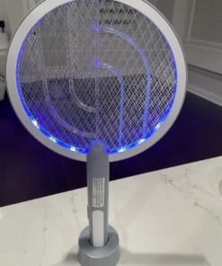 Electric Fly Swatter Racket, Mosiller 4000V 2 in 1 Bug Zapper with USB Rechargeable Base, Powerful Mosquitoes Trap Lamp & Fly Killer with 3 Layer Safety Mesh for Home, Bedroom, Kitchen, Patio (1 Pack) 1 Pack 36 611AdHtn GL 1