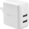 Amazon Basics 24W Two Port USB-A Wall Charger (12W, 2.4A per port) for Phones (iPhone 15/14/13/12/11/X, Samsung, and more), non-PPS, White Dual Port