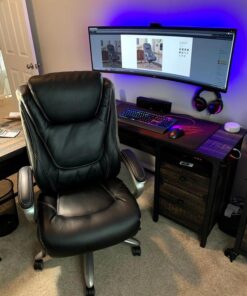 Serta Big and Tall Smart Executive Office ComfortCoils, Ergonomic Computer Chair with Layered Body Pillows, Big & Tall, Adjustable Height, Faux Leather, Black and Gray 22 611CRZwEv8L