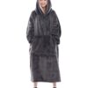 Waitu Wearable Blanket Sweatshirt Gifts for Women and Men, Warm and Cozy Giant Blanket Hoodie, Thick Flannel Blanket with Sleeves and Giant Pocket - Dark Gray Adult 15 611DCpUuhfL