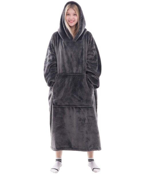 Waitu Wearable Blanket Sweatshirt Gifts for Women and Men, Warm and Cozy Giant Blanket Hoodie, Thick Flannel Blanket with Sleeves and Giant Pocket - Dark Gray Adult