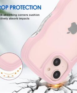 Alternative view of Anuck for iPhone 13 Case Wavy Edge Clear Back Design, Anti-Slip Grip Cute Wave Curly Frame Shape Shockproof Soft TPU & Hard Bumper Protective Phone Case Cover for Women Girls, Pink