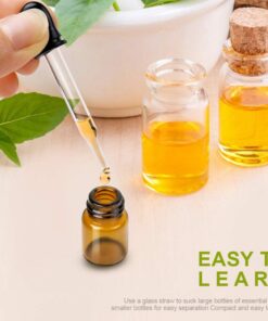 Teenitor Oil Bottles for Essential Oils, 36 Pcs 2 ml (5/8 Dram) Amber Glass Vials Bottles, with Orifice Reducers and Black Caps, with 2 Free Glass Transfer Eye Droppers 24 611G egRH1L