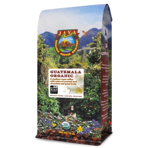 Java Planet Low Acid Coffee, Organic Guatemala Single Origin: Whole Bean Medium Roast - Smooth Full Flavored Coffee Bean, Smithsonian Bird Friendly 1LB Bag 1 Pound (Pack of 1)