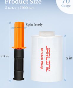 JARLINK 4 Pack Stretch Wrap, 5 Inches Shrink Wrap for Pallet Wrap, Moving Wrapping Plastic Roll, Industrial Strength Stretch Film up to 650% Stretch with Handles, 1000 Feet 8 611IP 6EwXL