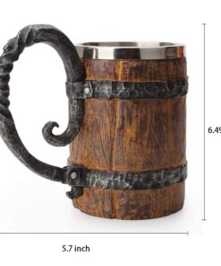 Kndatle Handmade Wooden Barrel Beer Mug, Bucket Shaped Drinkware with Handle, Stainless Steel Double Wall Cocktail Mug for Bar Restaurant, Vintage Bar Accessories (18 oz) 18 611KZgPvXOS