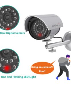 WALI Bullet Dummy Fake Surveillance Security CCTV Dome Camera Indoor Outdoor with one LED Light Warning Security Alert Sticker Decals (TC-S4), 4 Packs, Silver 29 611NKmiDblL