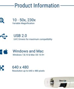 Dino Lite USB Hanheld Digital Microscope, 10x-220x Magnification 0.3MP/1.3MP/5.0MP True Resolution, Windows/Mac/iOS/Android Software Included, Supports PC, Tablet, Mobile Devices 26 611O14OIQhL