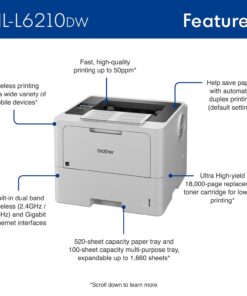 Brother HL-L6210DW Business Monochrome Laser Printer with Large Paper Capacity, Wireless and Gigabit Ethernet Networking, Low-Cost Printing, Advanced Security Features and Mobile Printing New Model: HL-L6210DW 26 611XET dkHL