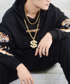 Men Gold Necklace Chain, Gold Plated Figaro Chain Link, Stainless Steel 8mm Wide Curb Hip Hop Chian Necklace 24Inch 9 611bjaytT7L