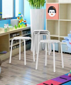 Yaheetech Plastic Bar Stools Flexible Seating Backless Barstools Dining Chairs Stack Nesting Stools, 17.3inches Height White Pack of 5 12 611dZ2zX7WL