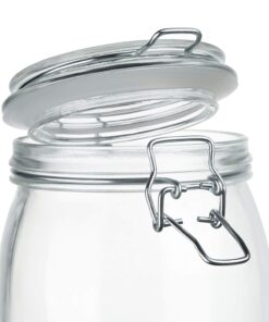 OAMCEG 4 Pack Wide Mouth Mason Jars - 34 OZ Airtight Glass Canning Jars with Leak Proof Rubber Gasket and Clip Top Lids, Perfect for Storing Coffee, Sugar, Flour or Sweets J-1L 23 611dhgbkKyL