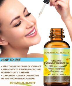 Botanical Beauty ORGANIC EVENING PRIMROSE OIL. 100% Pure/Natural/Undiluted/Unrefined/Certified Organic/Cold Pressed Carrier Oil. 0.5 Fl.oz.- 15 ml 0.5 Fl Oz (Pack of 1) 14 611fFf mL 1