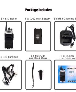 Retevis RT7 Walkie Talkies for Adults Rechargeable 16CH Hand Free Emergency Long Range Two Way Radio with Earpieces(Silver Black,5 Pack) with original G shape earpiece 25 611hqx7MBL