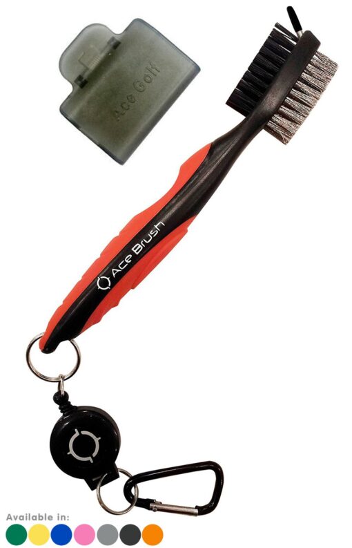 Ace Golf Brush and Club Groove Cleaner, 2 Ft Retractable Zip-line Aluminum Carabiner, Bonus Brush Cover, Lightweight, Stylish, Ergonomic Design, Premium Tour Grade, Easily Attaches to Golf Bag Red