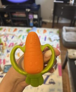 Infantino Lil' Nibbles Textured Silicone Baby Teether - Sensory Exploration and Teething Relief with Easy to Hold Handles, Orange Carrot, 0+ Months 26 611n1dNIAFL