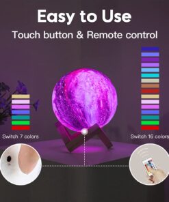 BRIGHTWORLD Moon Lamp Galaxy Lamp 5.9 inch 16 Colors LED 3D Moon Light, Remote & Touch Control Moon Night Light Gifts for Girls Boys Kids Women Birthday Wooden Base 29 611q2vKnNOL