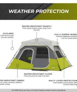 CORE 6 Person Instant Cabin Tent | Portable Large Pop Up Tent with Easy 60 Second Camp Setup for Family Camping | Included Hanging Organizer for Outdoor Camping Accessories Dark Gray/Green 39 611sMVEqDGL