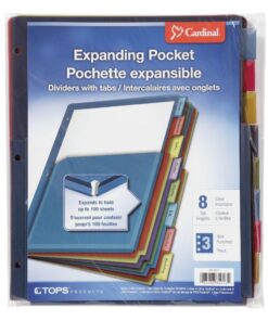 Cardinal Expanding Plastic Binder Dividers, Flexible Front Pockets Expand 1/4", 8-Tab, Insertable Multicolor Tabs, Letter Size, 1 Set (84013) , 100 sheets , Assorted 15 611uBijB9aL