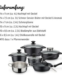 GSW Gourmet Granite Cooking Pot Set 10 Pieces Aluminium Glass Plastic Stainless Steel Black 13 611w1Nm97YL