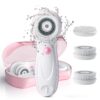TOUCHBeauty Facial Cleansing & Exfoliator Brush Set with Travel Case 3 Professional Cleansing Brush Heads for Oil/Sensitive/Combination Skin |Waterproof, Dual Speed Pink