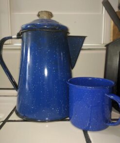 GSI Outdoors Percolator Coffee Pot | Enamelware Campfire Coffee Boiler Kettle for Outdoor Camping Cookware, Cabin, RV, Kitchen, Hunting & Backpacking Blue 8 cup 34 6122UW8BvFL