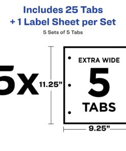 Avery 5 Tab Extra-Wide Dividers for 3 Ring Binder, Perfect for Use with Sheet Protectors, Easy Print & Apply Clear Label Strip, Index Maker Customizable White Tabs, 5 Sets (11440) One Size 9 6126o4krBbL