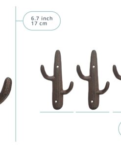 Comfify Set of 3 Hooks Cast Iron Cactus Double Wall Mounted Hooks/Hangers - Decorative Wall Mounted Hooks for Coats, Bags, Towels and More - w/Screws and Anchors Included - Brown 23 6129lXzTpjL