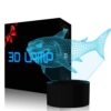3D Shark Night Light LED Illusion Lamp YKLWORLD 7 Color Changing Table Lamps Touch Control with USB Cable Bed Room Decor Festival Birthday Gifts Toys for Kids Boys Children Shark 10