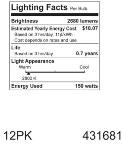 GE 10429 885740797300 Light Bulb, 1 Count (Pack of 1), Soft White 1 Pack 150-Watt, 2680 Lumens 9 612Enf40w2L