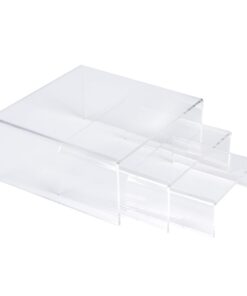 SimbaLux Acrylic Display Risers Clear Stand Set of 3 Medium Low Profile Tiered for Showcasing Food, Cupcake, Dessert, Candy, Jewelry, Figurines, Photos, Retail & Home Decoration, Durable & Steady 19 612FNhL3GnL