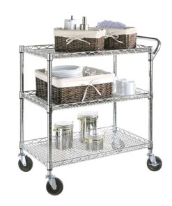 Seville Classics UltraDurable NSF Commercial Heavy Duty Metal Rolling Utility Cart, w/ Steel Shelves, Handle Bar for Restaurant, Garage, Warehouse, Kitchen, Office, Top Shelf (36"W x 18"D) Chrome Top Shelf (36"W x 18"D) 31 612KWfN5GhL