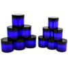 Combination 12 Pack of Cobalt Blue 1oz & 2oz Glass Straight Sided Jars, Lids Included; Empty Refillable Containers for Cosmetics, Creams, Lotions 9 612MSOnUPkL