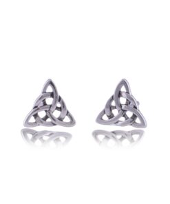 Rhodium Plated Sterling Silver Womens Irish Celtic Triquetra Triangle Stud Earrings - 0.27in 17 612NQqziKsL