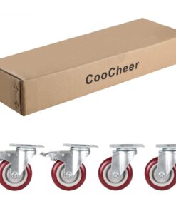 COOCHEER 4’’ Swivel Caster Wheels 1200lbs with Top Plate & Bearing Heavy Duty On Red Polyurethane Wheels Set of 4 (2 Swivel Without Brake, 2 Swivel with Brakes) 4 Inch-Half with Brake 19 612OI2fIiL