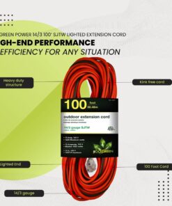 Go Green Power Inc. (GG-13800) 14/3 SJTW Outdoor Extension Cord, Lighted Extension Cord, 100 ft Orange 13 612OTFw bbL