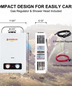 Tankless Water Heater, Camplux 1.58GPM Outdoor Propane Gas Water Heater with Portable Handle, White, 6L 24 612QLlueC0L