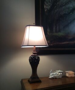 Regency Hill Exeter Traditional Style Table Lamps 30" Tall Full Size Set of 2 Bronze Wood Carved Leaf Creme Rectangular Bell Shade Decor for Living Room Bedroom House Bedside Nightstand Office 39 612UTBBou L 4