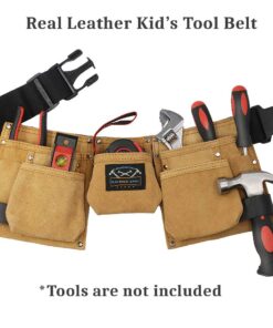 Real Leather Kids Tool Belt for Kids Woodworking Children Carpentry Carpenter Tool Apron for Boys and Girls Young Builders Gift Fits Waist Size 21 to 28 inches 11 612VinoVWnL