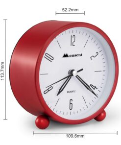 Mensent Analog Alarm Clock, 4 inch Round Silent Alarm Clock Non Ticking, Night Light, Snooze, Battery Powered Silent Alarm Clock, Simple Design BesideDesk Alarm Clock (Red) Red 11 612WGDq7GlL
