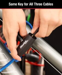 Master Lock 8127TRI Bike Lock Cables with Key, 3 Pack Keyed-Alike, Blue, Green, & Red, 6 ft. Long 21 612XTEOKNNL