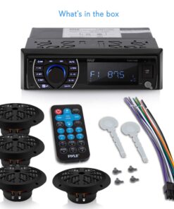 Pyle Marine Head Unit Receiver Speaker Kit - In-Dash LCD Digital Stereo Built-in Bluetooth & Microphone w/ AM FM Radio System 6.5’’ Waterproof Speakers (4) MP3/SD Readers & Remote Control -PLMRKT48BK 30 612XyS75nnL