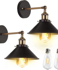 JACKYLED Wall Sconces Set of 2 UL-Listed, Hardwired Bronze and Black Vintage Wall Light, 240 Degree Adjustable Swing Arm Wall Lamp for Bedroom Kitchen (Included E26 Bulbs)